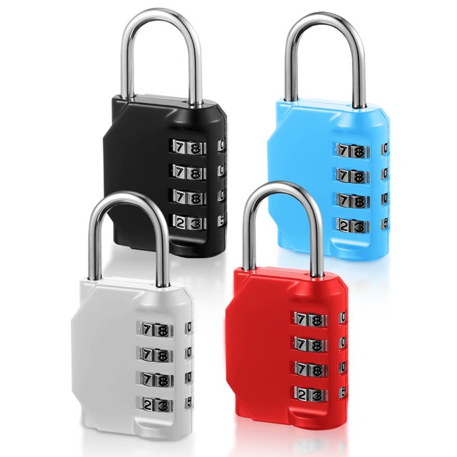 4 Pieces Digital Combination Lock Resettable Outdoor Key Padlock with Shackle Luggage Case Safety Protection Gym Door Gate As shown