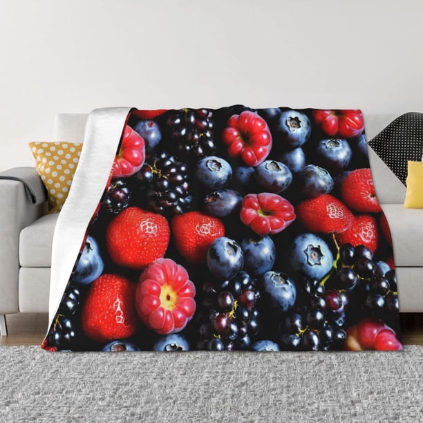 Balery Variety Of Fruits And Berries Manta de Franela con Dibujo, Lujo Ultra Suave y Cálido, Antipelusa y Resistente a las Arrugas para Cama, Sofá, Camping -60"x50"