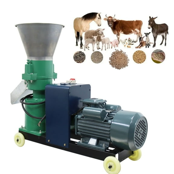 10MM Feed Pellet Mill Machine Chicken Duck Animal Feed Making Machine with 3 Head Press Roller 220V