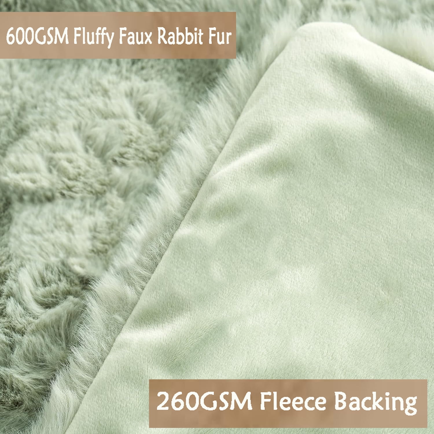 GHOUSE Fluffy Throw Blanket 60x80 Inches Soft Furry Faux Fur Throw Blanket 860GSM Green Blanket for Couch Bed
