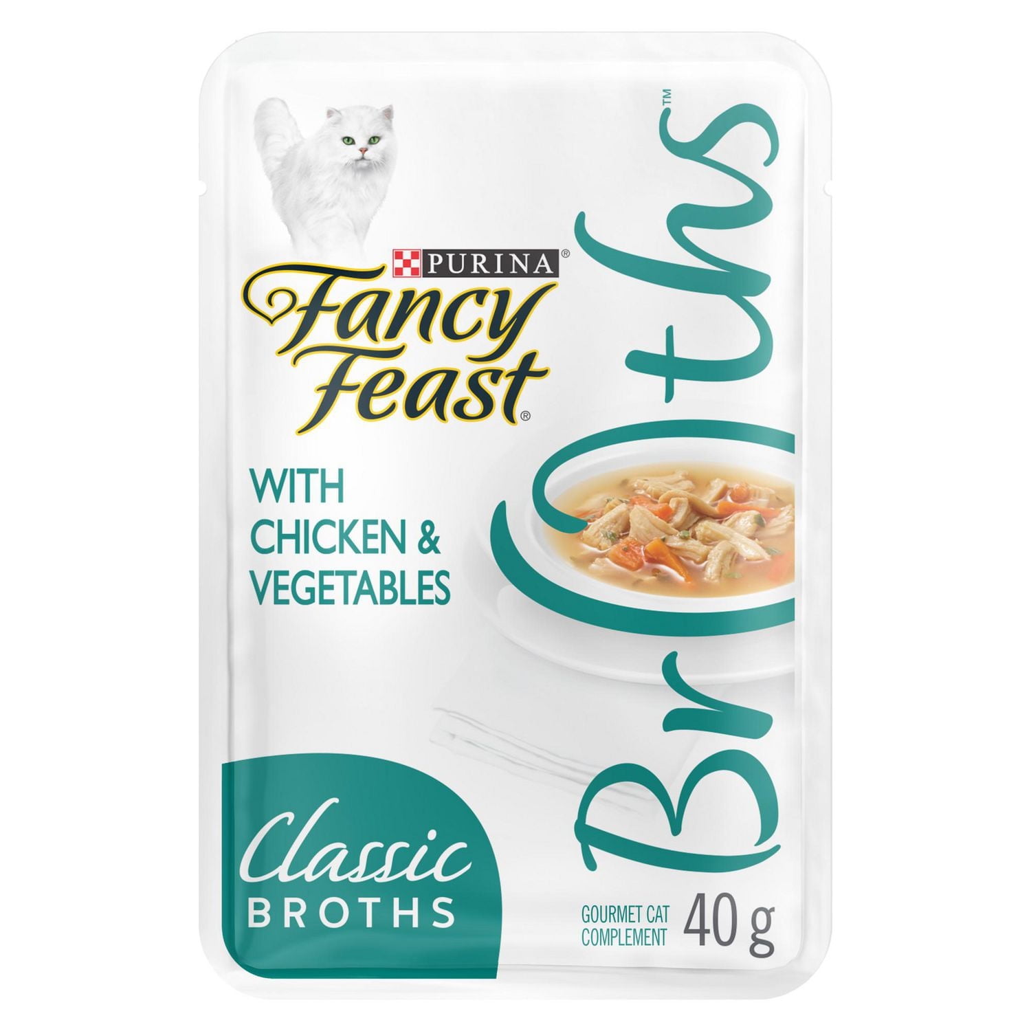 Fancy Feast Classic Broths Chicken & Vegetables, Wet Cat Food Complement 40g, 40 g