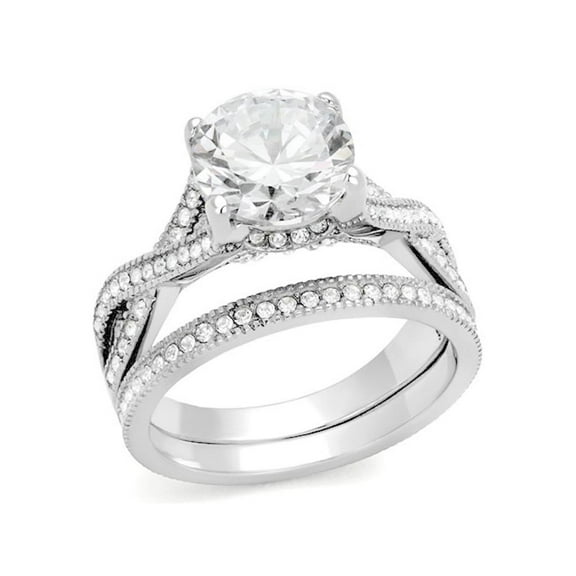 3.3 Ct Round Cut Cz Stainless Steel Wedding and Eternity Ring Set Womens Size 5