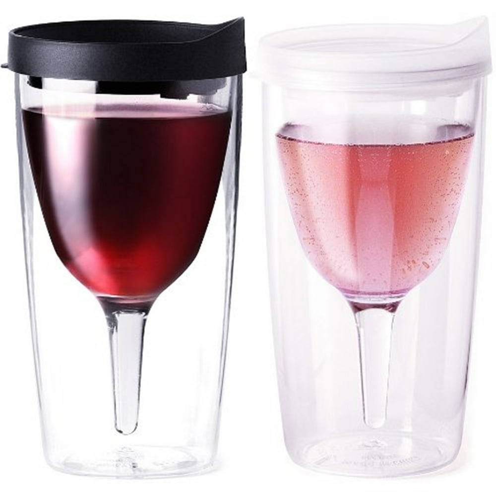 Vino2Go Double Wall Insulated Acrylic Wine Cup Tumbler with Black and