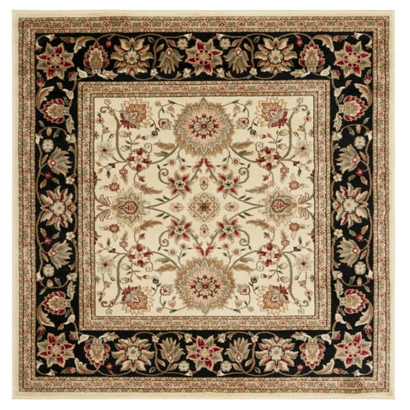 SAFAVIEH Lyndhurst Victoria Floral Area Rug, Ivory/Black, 5'3" x 5'3" Square