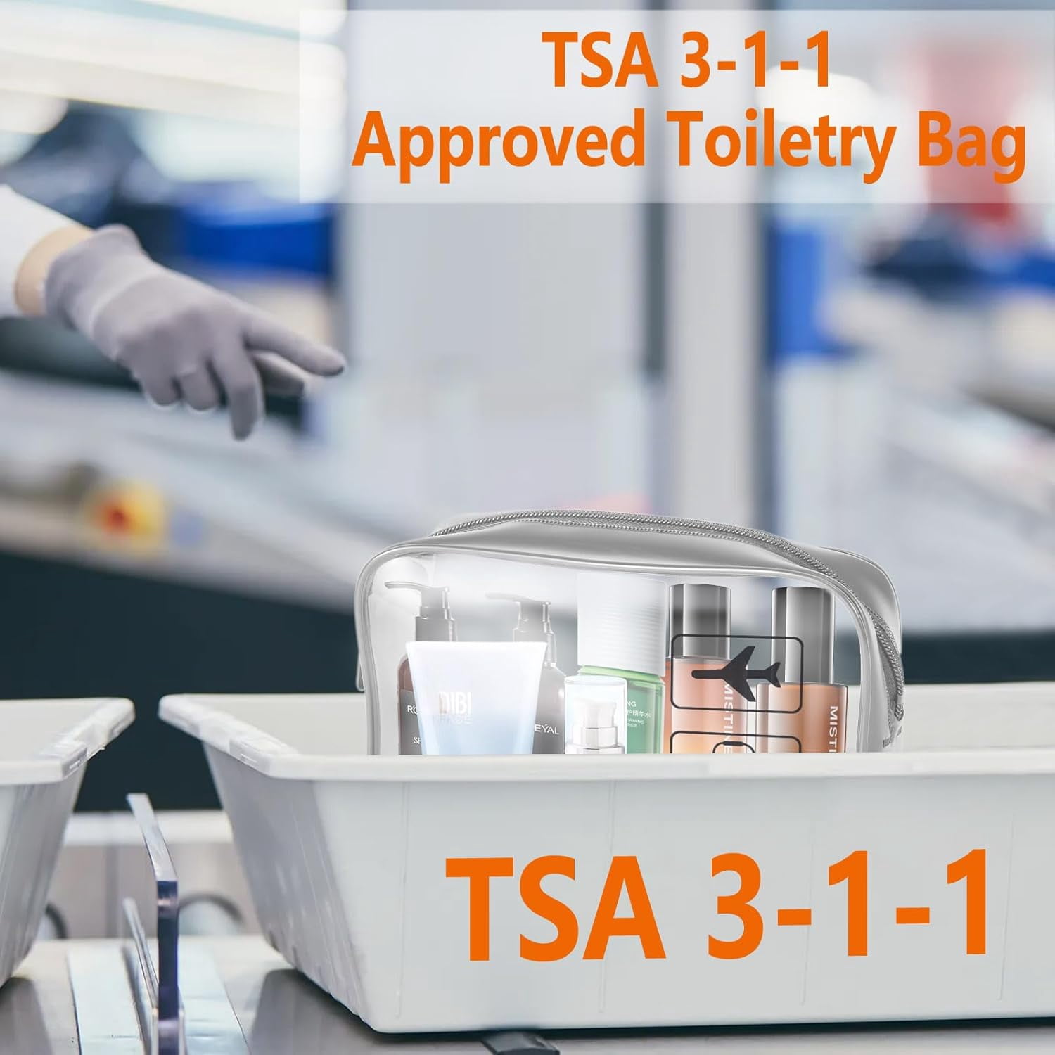 TSA Approved Toiletry Bag Carry on Airport Airline Compliant 3Pcs,3 Packs Clear Travel Bags for Toiletries,Clear Makeup Bag Toiletry bags Quart Size Traveling, Grey
