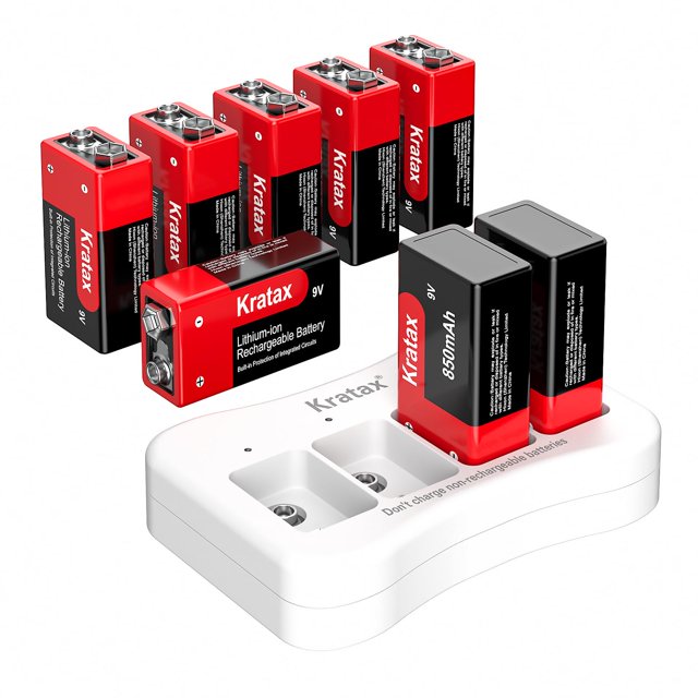 Pilas de litio recargables Kratax de 9 V y 850 mAh, paquete de 8 con cargador
