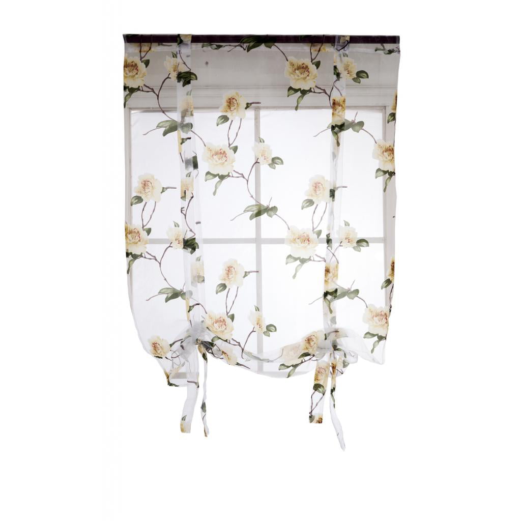 Adorable Floral Short Roman Curtain Tie-up Kitchen Window Sheer Voile #16
