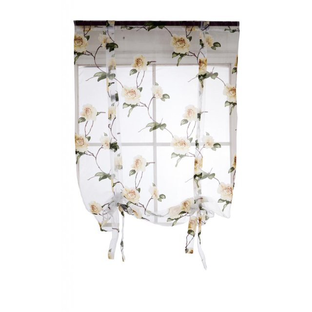 Roman Curtain Voile - Tie Up Silk Ribbon Shade - Window Valance Drape for 1 Yellow 80x100cm