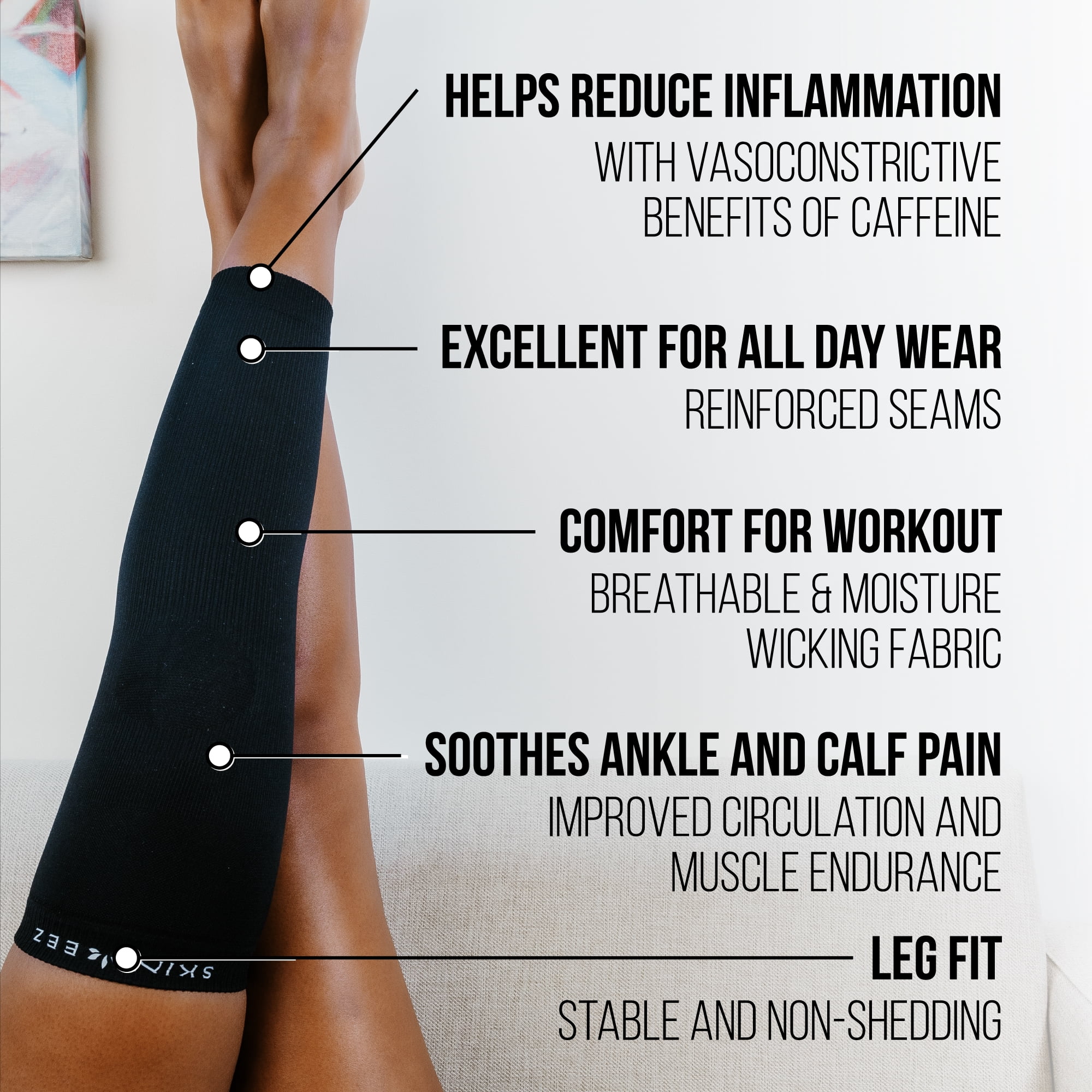 Skineez Hydrating Moderate Compression Leg Sleeve, L-XL, Black