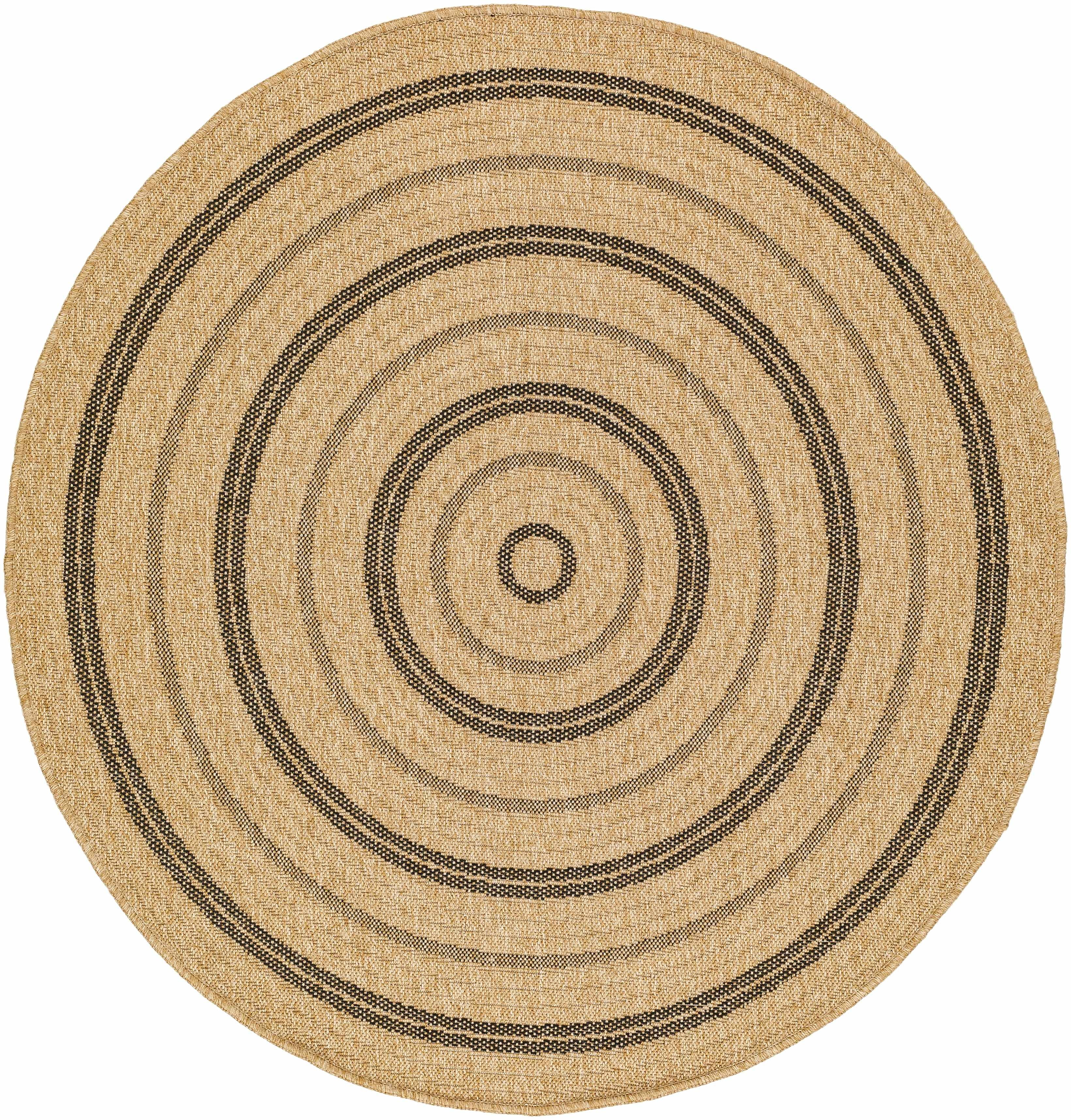 Hauteloom Beril Living Room, Bedroom Patio Outdoor Area Rug - Traditional, Transitional - Tan, Black White, White Tonal - 3'3" Square