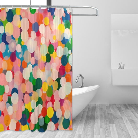 Yayeee Shower Curtain with Hooks 72"x72" Waterproof Fabric Bathroom Hanging Decor, Pink Colorful Circles