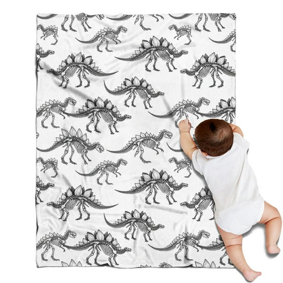 White Dinosaurs Skeletons Pattern Blanket,Comfortable Soft Lamb Wool Throw Blanket,All Season,Warm Lightweight Blankets for Sofa Bed Couch Living Room Chair,30"x40"