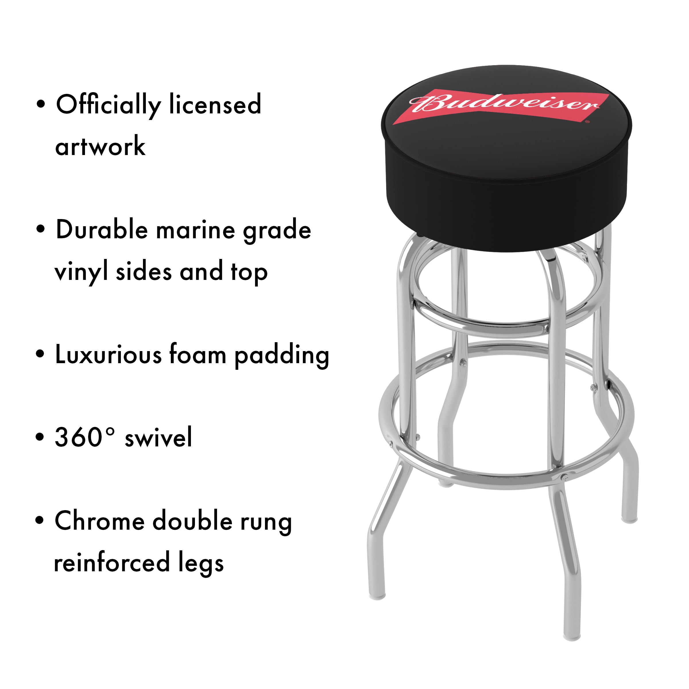 Trademark Gameroom Budweiser Bowtie Red/Black Bar Stool with Padded Seat