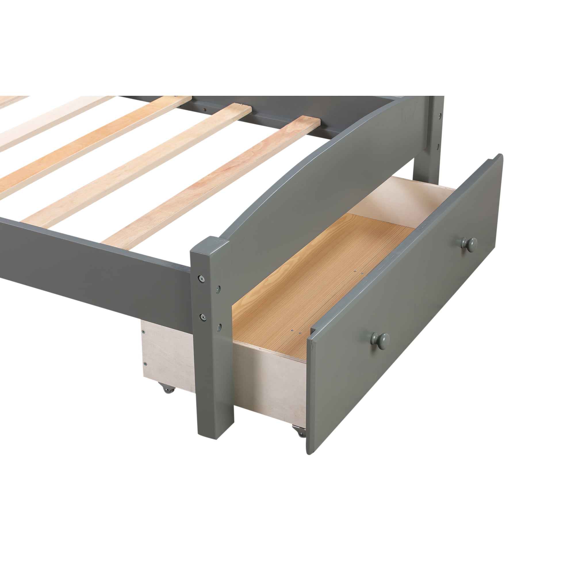 Gewnee Twin Size Wood Platform Bed Frame with Headboard and Big Storage Drawer for Kids,Gray
