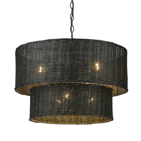 Golden Lighting 1084-6 BLK-BW 6 Light Erma Chandelier, Matte Black & Black Wicker