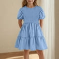 thumbnail image 2 of lcziwo Toddler Dress Baby Girl Summer Clothes Short Puff Sleeve Smock Beach Boho Dresses Double Layer Swing Sundress Light Blue 14-15 Years Daily Sales, 2 of 7