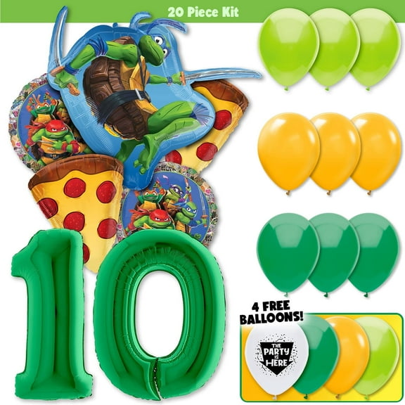 20pc TMNT Teenage Mutant Ninja Turtles Cowabunga Pizza Party Balloon Kit - Birthday Party Decoration Supplies