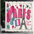 thumbnail image 3 of Ambesonne French Floral Shower Curtain, Paris My Love Eiffel, 69"Wx75"L, Eggshell and Hot Pink, 3 of 4