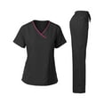 thumbnail image 2 of Womens Scrubs Set,Women's Scrub for Women V-Neck Top & Cargo Pants, Comfortable Scrub Set Stretch Fabric - Black - L, 2 of 4