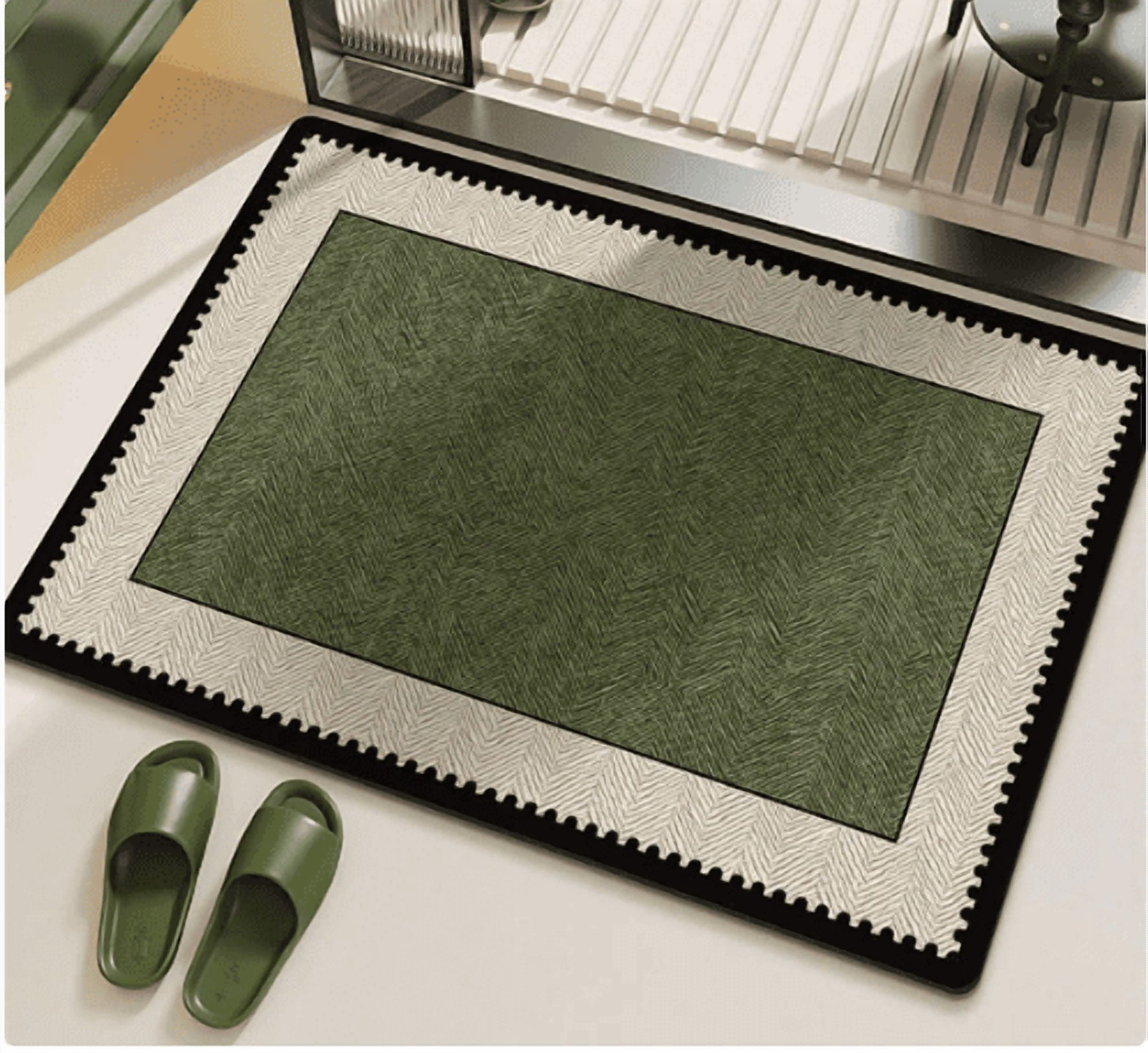 Mid Green Bathroom Rug Non Slip Absorbent Floor Mat, Soft Memory Foam Bath Rug for Kitchen Entryway Bedroom Shower Room Carpet with Quick Dry Surface and Anti Skid Backing