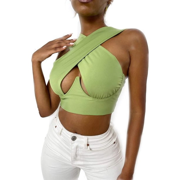 Camisetas sin mangas entrecruzadas para mujer, Tops sexis sin mangas con recortes de Color sólido en la parte delantera, ropa de calle para fiestas y discotecas, Tops con corpiño para mujer de verano Tan Jianjun unisex