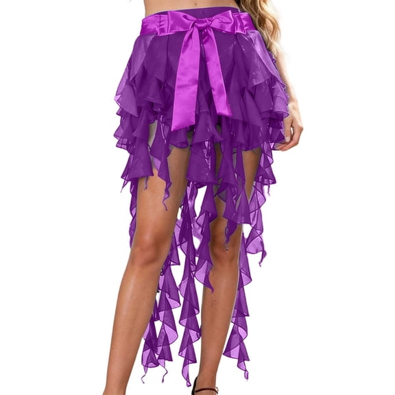 QHFBli Women's Belly Dance Scarf Belt Skirt Latin Dance Belt Performance Tassel Wave Skirt