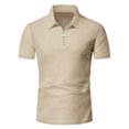 thumbnail image 6 of Men's Casual 2-Piece Set, Solid Color Polo Short Sleeve Shirt and Shorts, Relaxed Summer Outfit For Vacation Beach and Leisure,Khaki,XL, 6 of 9