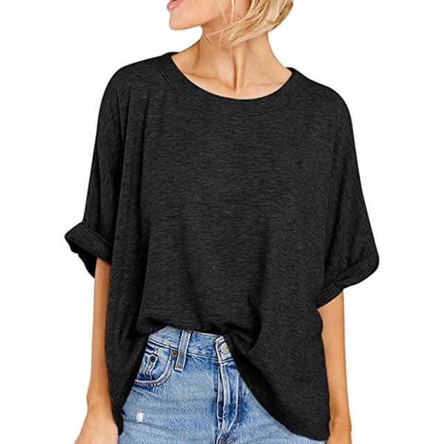 zanvin Haut pour Femmes, T-Shirt Surdimensionné d'Été Décontracté Coupe Ample Manches 5/4 Manches Courtes Couleur Macaron Unie Tee Ample