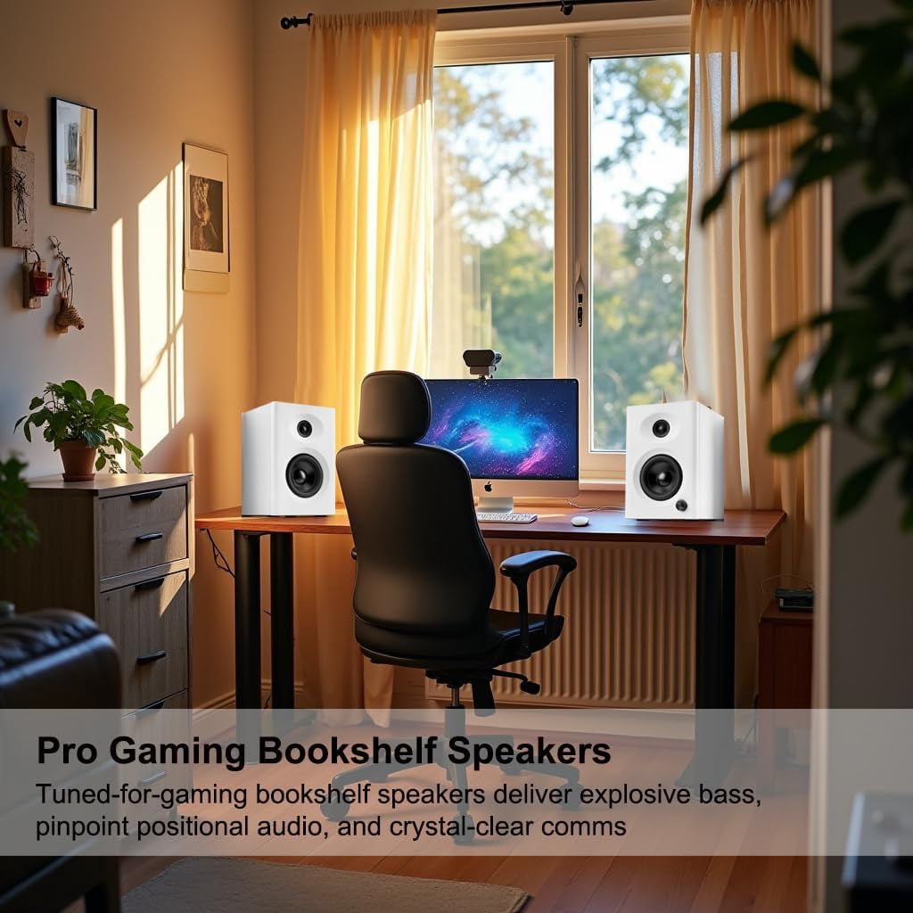 Computer Speakers for Desktop PC,  Bluetooth Surround Sound Speakers with Bass, Compact Powered Bookshelf Speakers for Office, Monitors, Laptop, Gaming, TV,