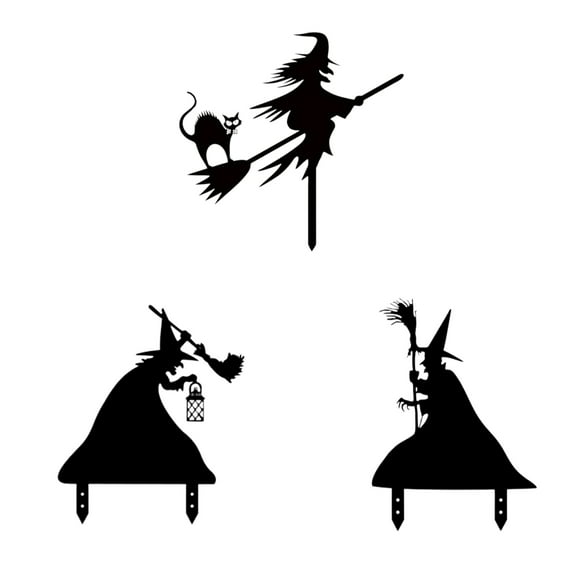 Witch Halloween Decorations Outdoor Halloween Garden Metal Yard Sign Stakes Decor, Halloween Silhouette Party Yard Signs with Stakes, Trick or Treat Party Supplies for Home Party Halloween Decor