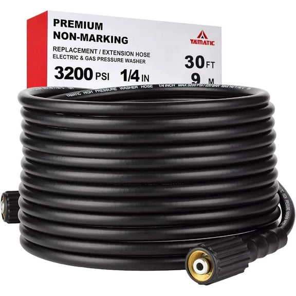 YAMATIC 30FT 1/4" Pressure Washer Hose 3200 PSI, M22 Brass Fitting, for Ryobi, Troy Bilt, CRAFTSMAN