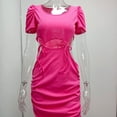 thumbnail image 1 of Women Short Dress, Cut Out Waist Dress Hip Wrap Stylish  For Date ANGGREK Rosa Roja 3XL, 1 of 7