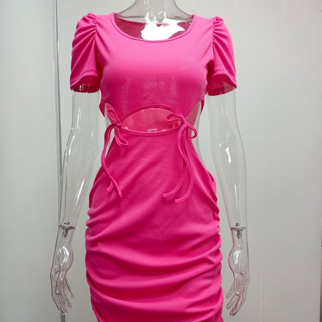 Women Short Dress, Cut Out Waist Dress Hip Wrap Stylish For Date ANGGREK Rosa Roja 3XL