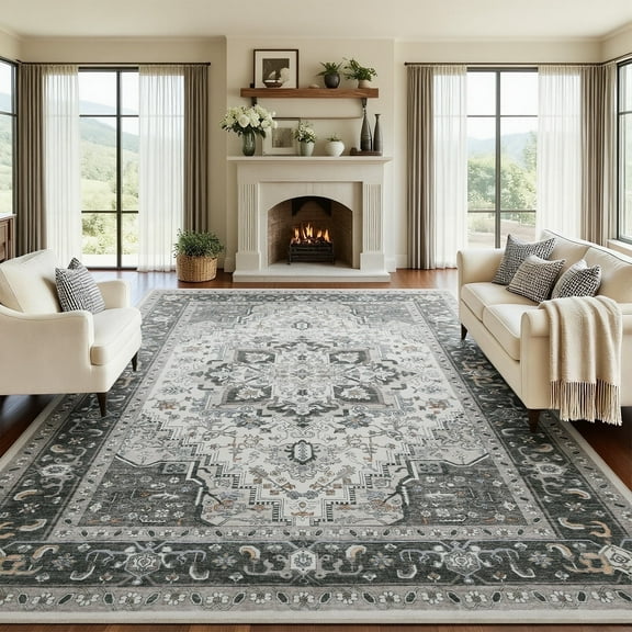 8'x10' Area Rugs for Living Room Washable, Large Vintage Boho Non Slip Rug- Oriental Traditional Farmhouse Carpet for Bedrooms Dining Room, Living Room, Office, Home Decor