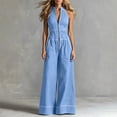 thumbnail image 5 of PBFRDSJ Women's Halter Neck Front Zip Jumpsuit Spaghetti Strap Wide Leg Casual Jumpsuits with Pockets Sizes S-2XL, 5 of 6