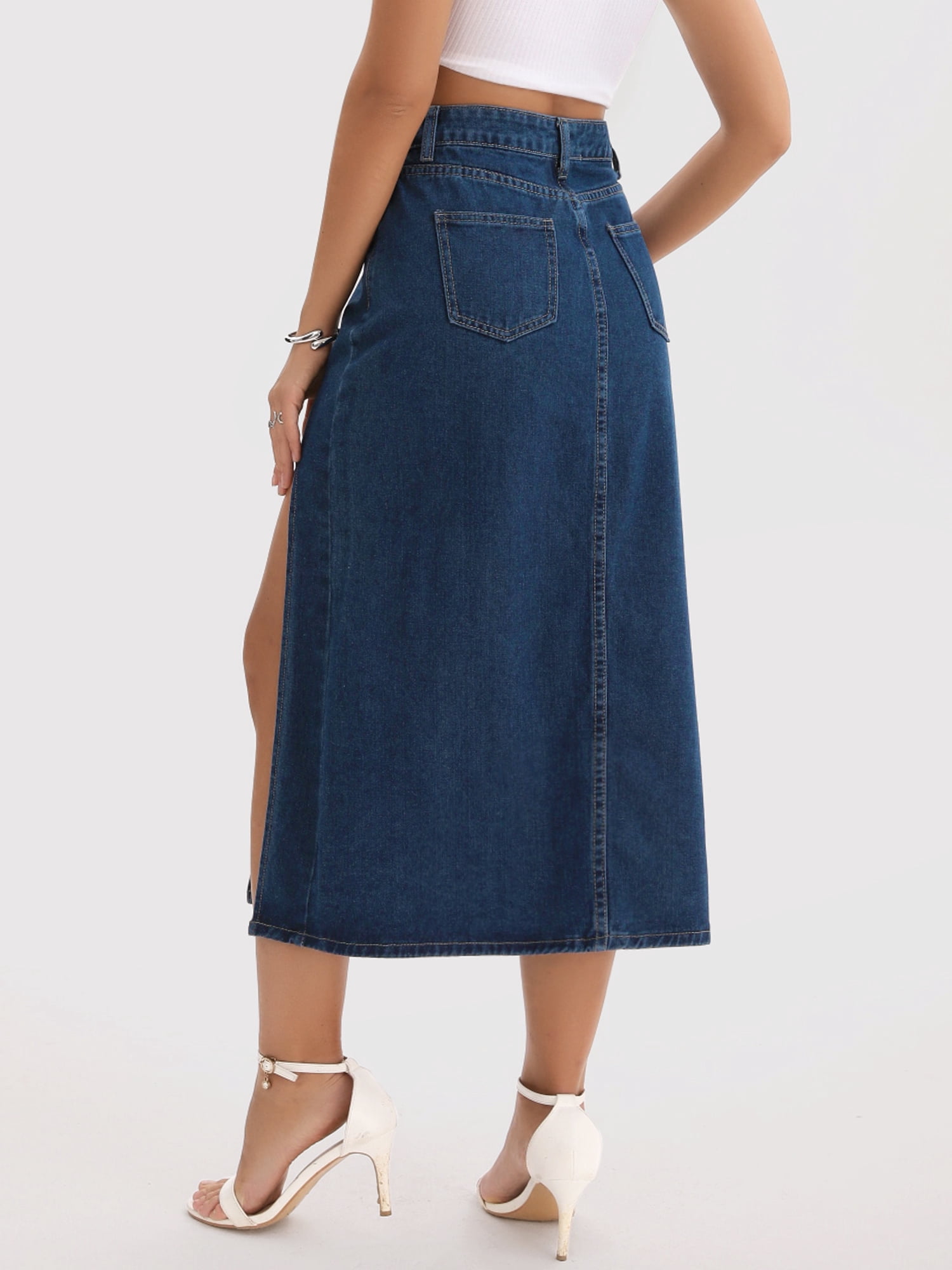 DARING DIVA Women's Long Denim Spring Slit Midi Jean Skirts XX-Large Dark Blue
