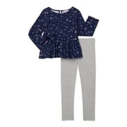 Mila & Emma Exclusive Girls Bow Waist Top and Legging, 2-Piece Outfit Set, Sizes 12M-5T