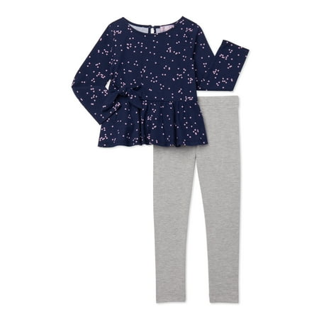 Mila & Emma Exclusive Girls Bow Waist Top and Legging, 2-Piece Outfit Set, Sizes 12M-5T