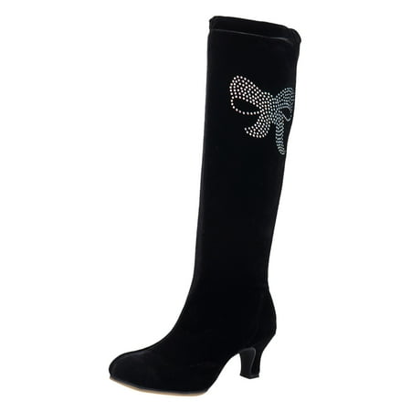 

fvwitlyh Boots for Womens Wide Calf Riding Boots Size 10 Rhinestone Bowknot Pattern Dancing Boots Mid Women Rain Boots Size 7 Wide Calf