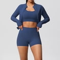 thumbnail image 2 of KHONTS 3 Piece Workout Sets for Women High Waist Seamless Shorts Crop Tops Jacket Gym Yoga Outfit Stretchy Sports Bra Set Blue S, 2 of 3