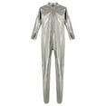thumbnail image 5 of inlzdz Womens Shiny Metallic Long Sleeve Unitard for Gymnastics Dance Performance Grey XL, 5 of 7