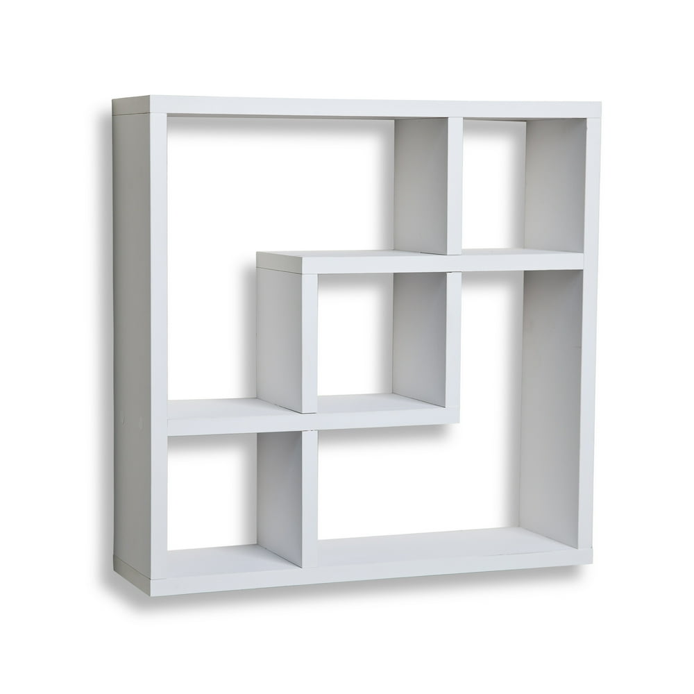 Danya B. Geometric Square Wall Shelf with 5 Openings White Walmart