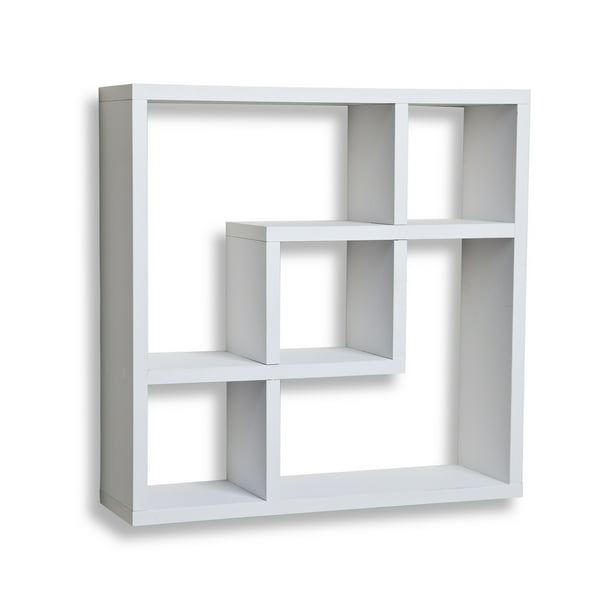 Danya B. Geometric Square Wall Shelf with 5 Openings White Walmart