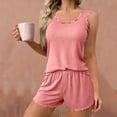 thumbnail image 5 of Bixock Women's Pajama Set,Pajamas for Women Solid Color Ice Silk Tank Top Summer Lightweight Lace Neck 2 Piece Loungewear Sleepwear, 5 of 6