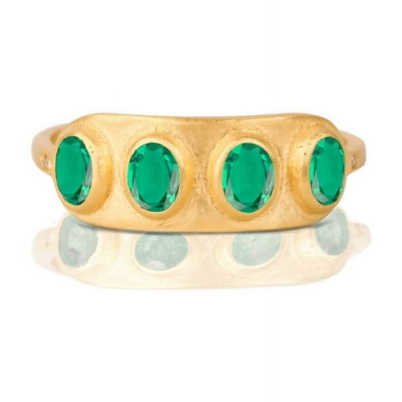Four Oval Cut Emerald and Two Diamond Anniversary Band Ring, 925 Starling Silver Ring, Heavy Band Ring, Handmade Jewelry, May Birthstone Ring.
