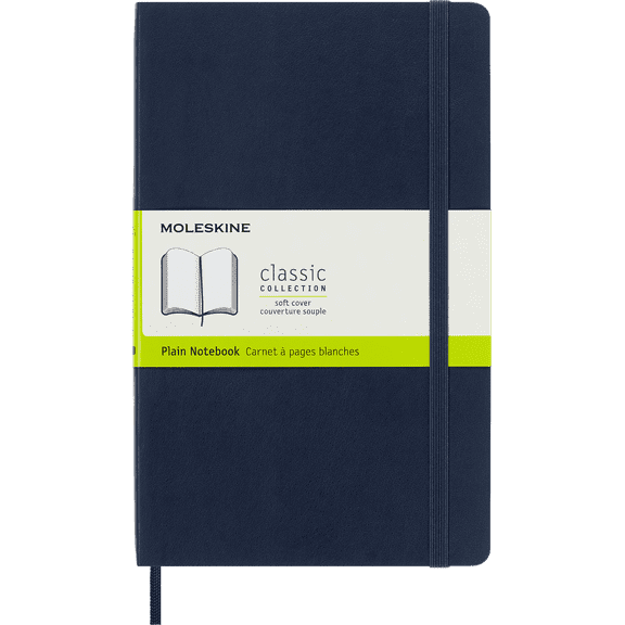Moleskine Classic Notebook, Soft Cover, Large (5" x 8.25"), Plain, Sapphire Blue
