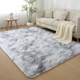 thumbnail image 2 of Janvonne 4x6 Fluffy Area Rug for Bedroom, Modern Shaggy Carpets Fuzzy Rug for Teens Dorm Bedside Home Decor Aesthetic, Heavy Duty Non Slip, Tie-dye Silver Grey, 2 of 8