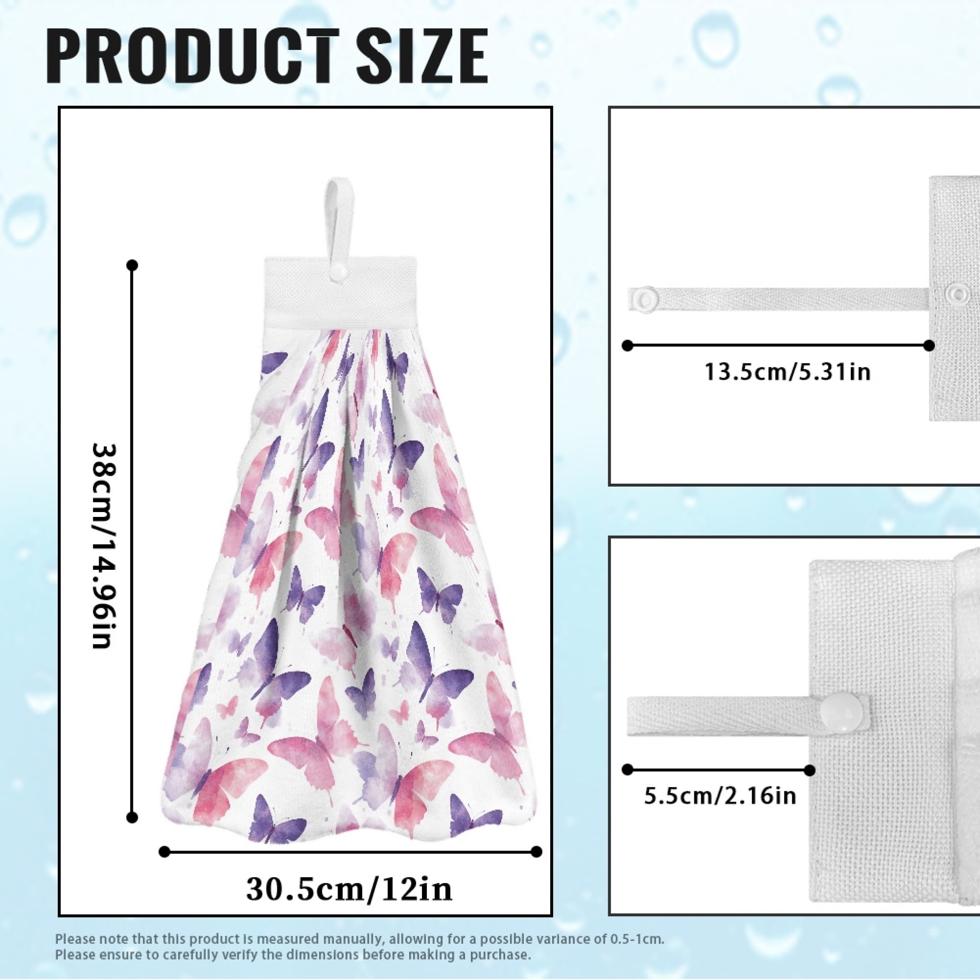 SEANATIVE Butterfly Hanging Hand Towels for Kitchen 2 Pcs Hand Towels with Button Loop Quick Dry Hand Towel for Bathroom Absorbent Fingertip Towel Home Decoration