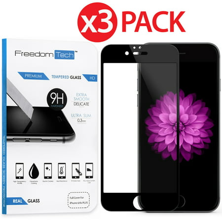 FREEDOMTECH 3-Pack Black For Apple iPhone 6 Plus and iPhone 6S Plus Brand New High Quality 9H Premium Real HD Tempered Glass Screen Protector LCD Protector Film For iPhone 6