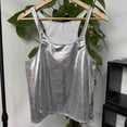 thumbnail image 5 of YLSDY Men's Metallic Shiny Cropped Tank Top, Trendy Slim Fit Camisole with Thin Straps for Nightclub and Streetwear Silver M, 5 of 9